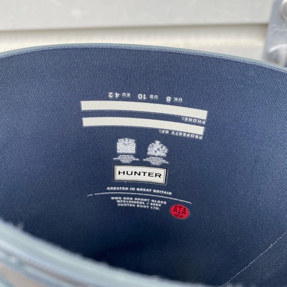 Hunter Original Short Gloss Grey Rain Boots with Hunter sock liner Women size 10 - Picture 4 of 9